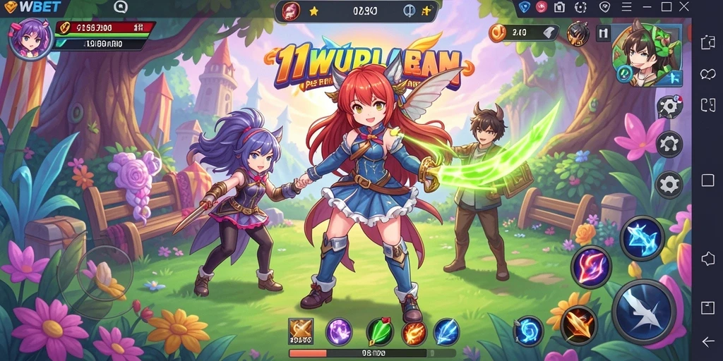Tampilan gameplay menakjubkan 11WBET dengan karakter anime yang menarik.