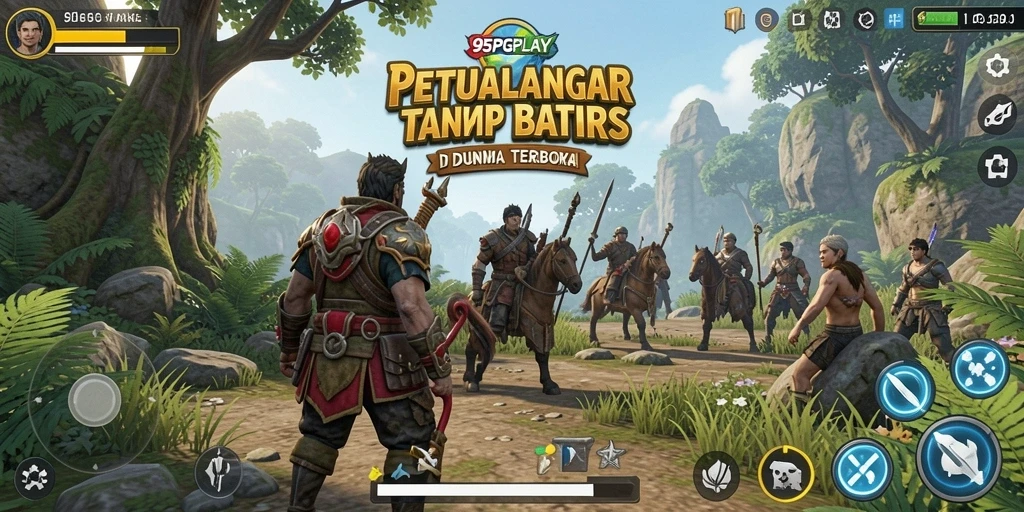 Screenshot utama 95PGPLAY menampilkan pemain menjelajahi dunia yang luas dan indah.