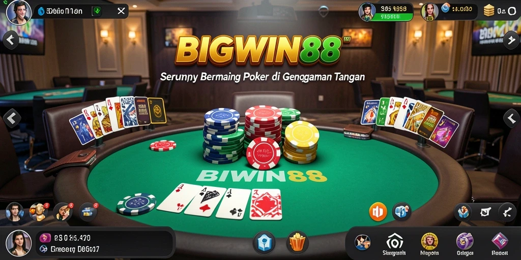 Tangkapan layar utama BIGWIN88 menampilkan gameplay poker yang mendebarkan.