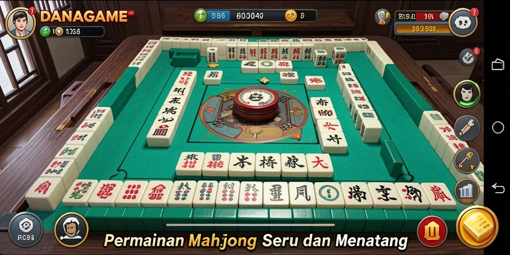 Tangkapan layar utama DANAGAME menampilkan gameplay Mahjong yang menarik.