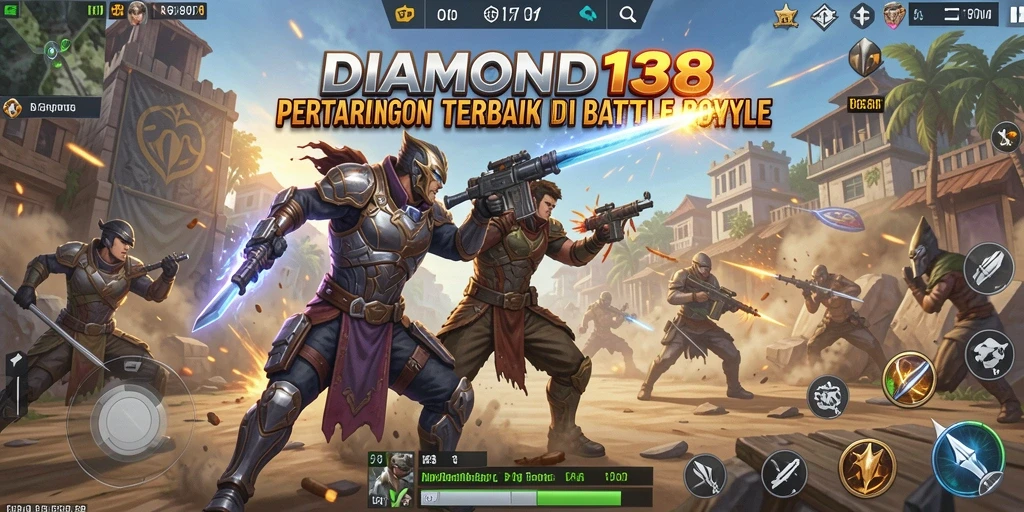 Screenshot gameplay DIAMOND138 yang menampilkan pertempuran intens Battle Royale.