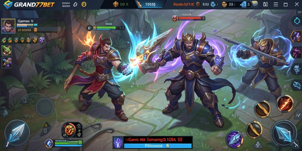 Screenshot gameplay <strong>GRAND77BET</strong> dengan karakter yang sedang bertarung.