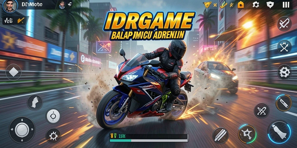 Tampilan menarik dari gameplay balap motor dalam IDRGAME.