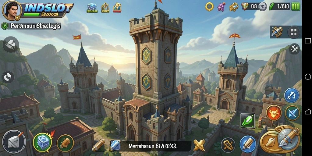 Gameplay strategis INDSLOT yang menampilkan pertahanan menara yang menantang.