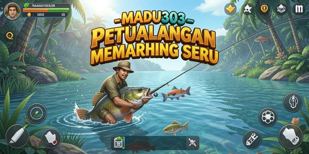 Tampilan gameplay seru saat memancing di MADU303.