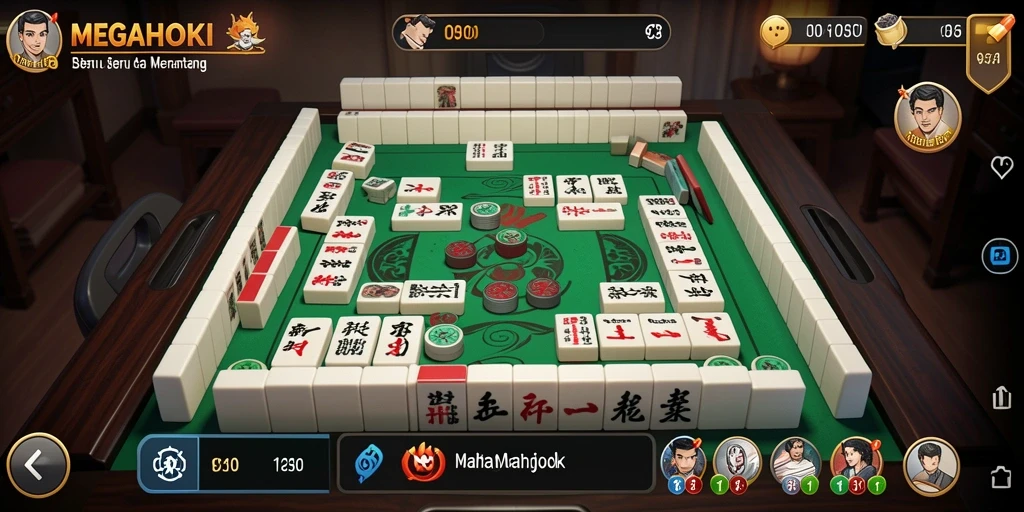 Tampilan gameplay menarik dari MEGAHOKI dengan ubin Mahjong berwarna-warni.