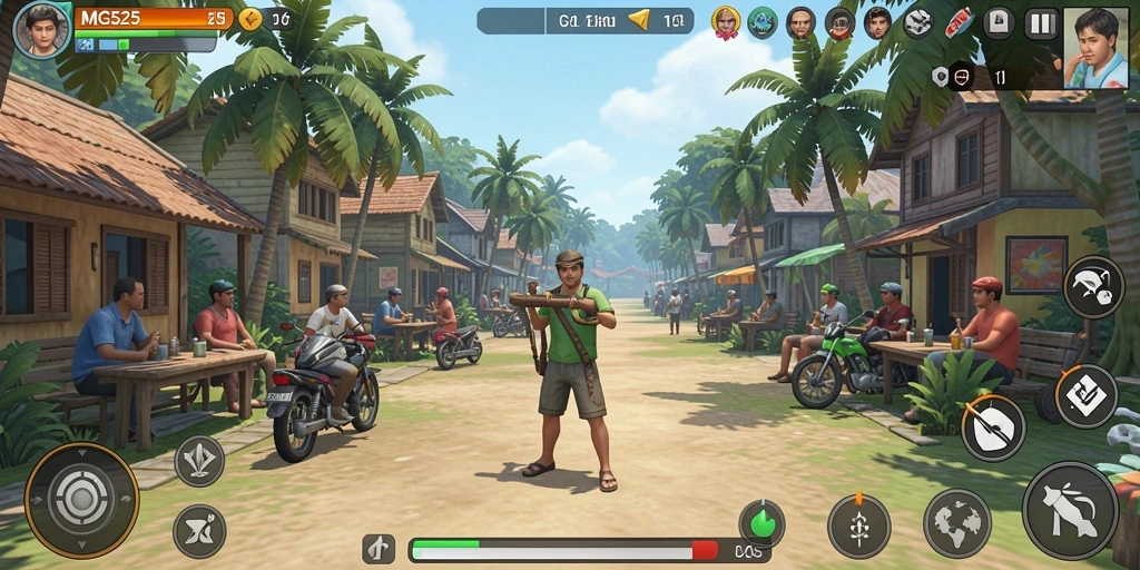 Screenshot menunjukkan gameplay seru MG525 dengan grafis yang cerah.