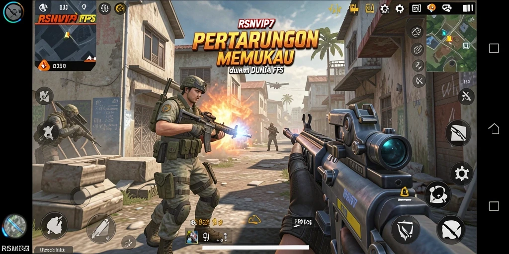 Screenshot menunjukkan aksi seru dalam game FPS RSNVIP7.
