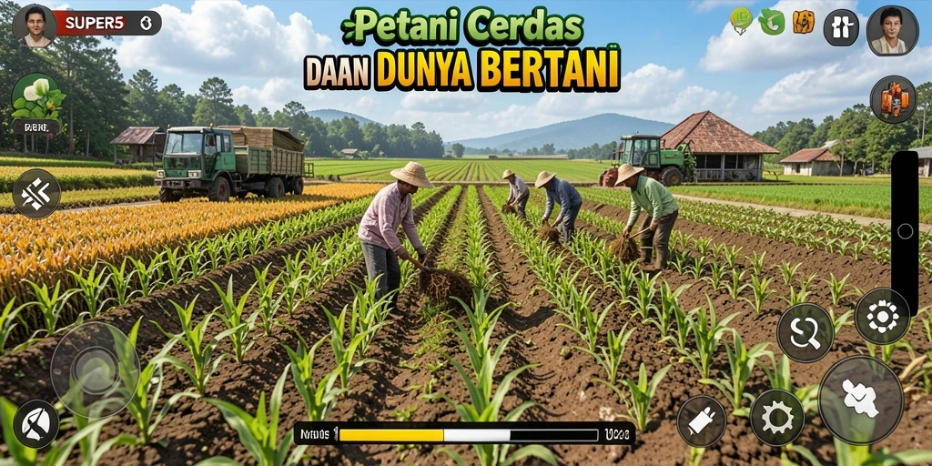 Tampilan gameplay SUPER5 menampilkan aktivitas bertani yang seru dan interaktif.